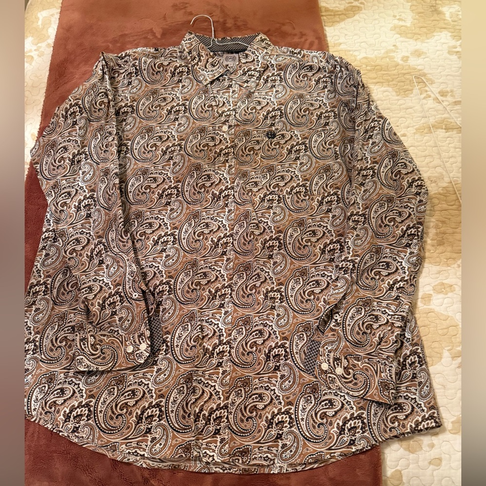 Cinch Men's Paisley Button Down Shirt - Black and Tan